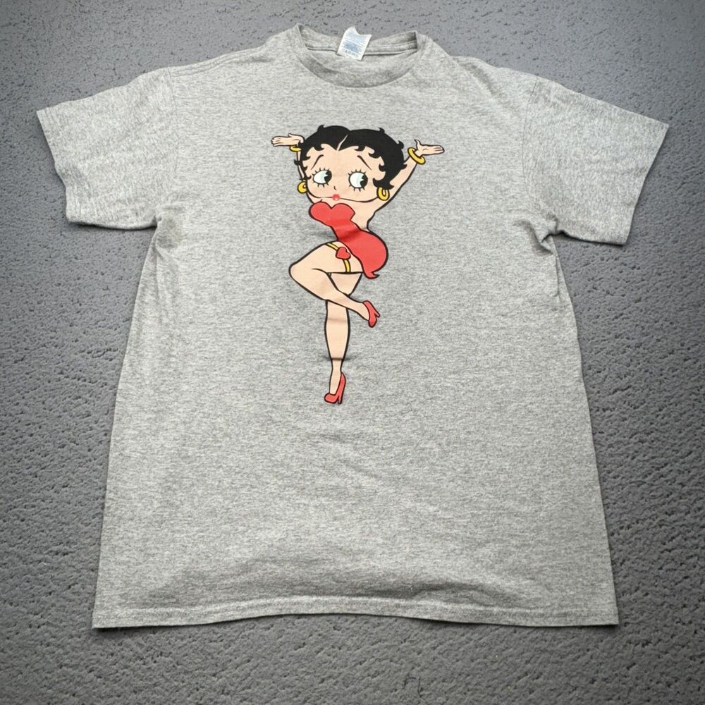 Betty Boop Shirt Mens Medium Gray Cartoon Graphic Crewneck Tee Delta Pro Weight
